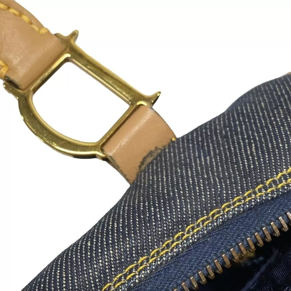 Authentic ChristianDior Dark Navy Light Brown Denim Leather Handbag 611-100724 - Picture 8 of 14